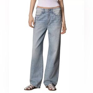 NEW RAG & BONE Logan Wide Leg Jeans in Missy With Rhinestone Jewel sz 29 $358